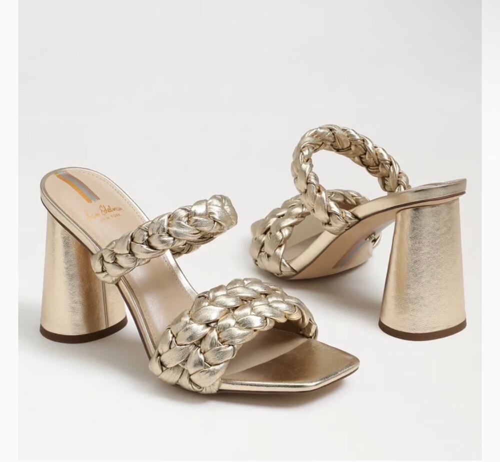 Sam Edelman Kendra gold leaf Leather Sandals heels gold Sz 6.5